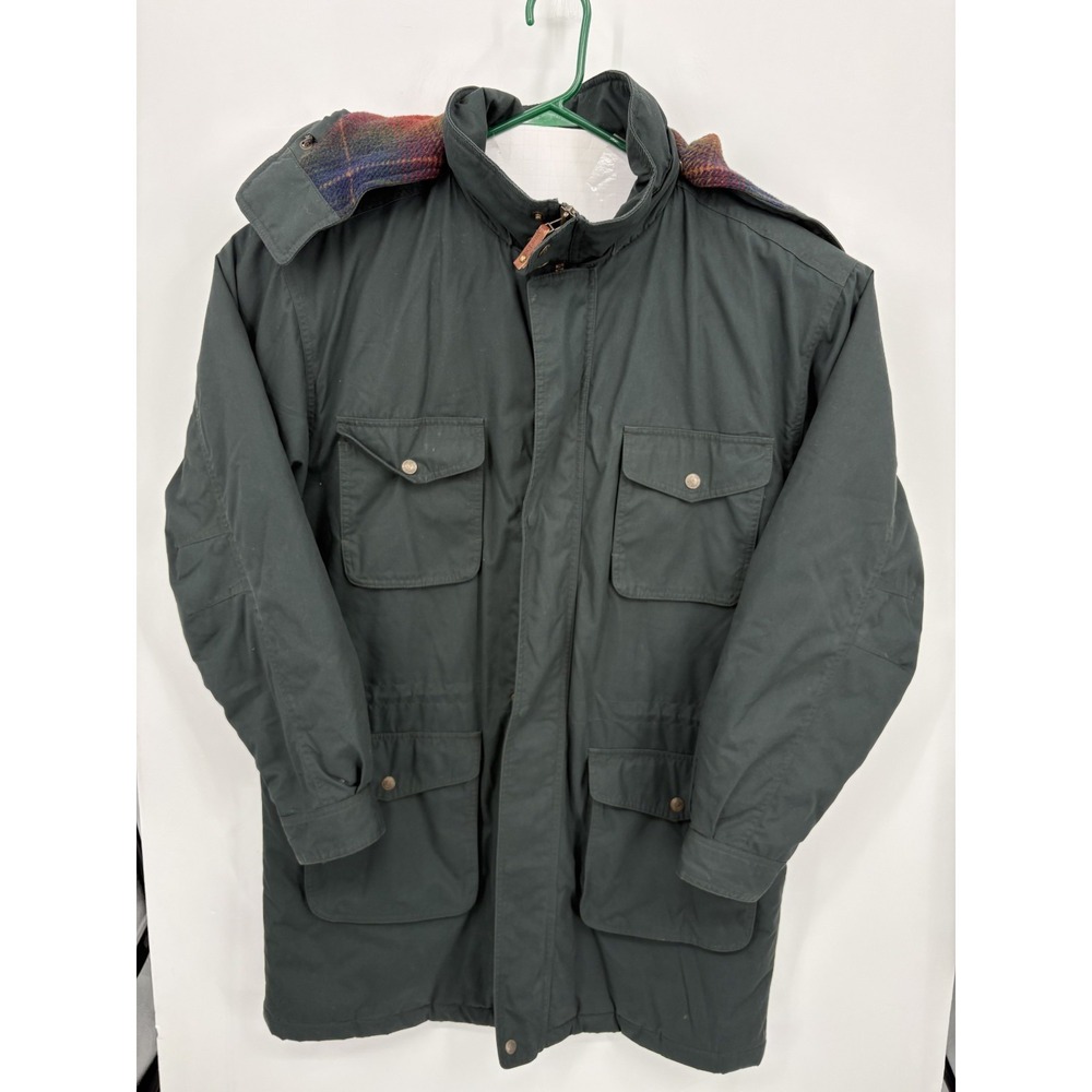Lands End VTG Jacket Men's Green Parka Wool Lined Hooded Chore Coat, Large Tall